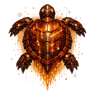 Tortue rousse stylisée, symbole technique du site TortueTech.